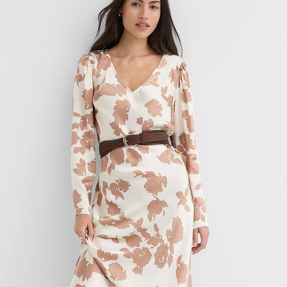LOFT Cream Maxi Dress with Tan Floral Print
